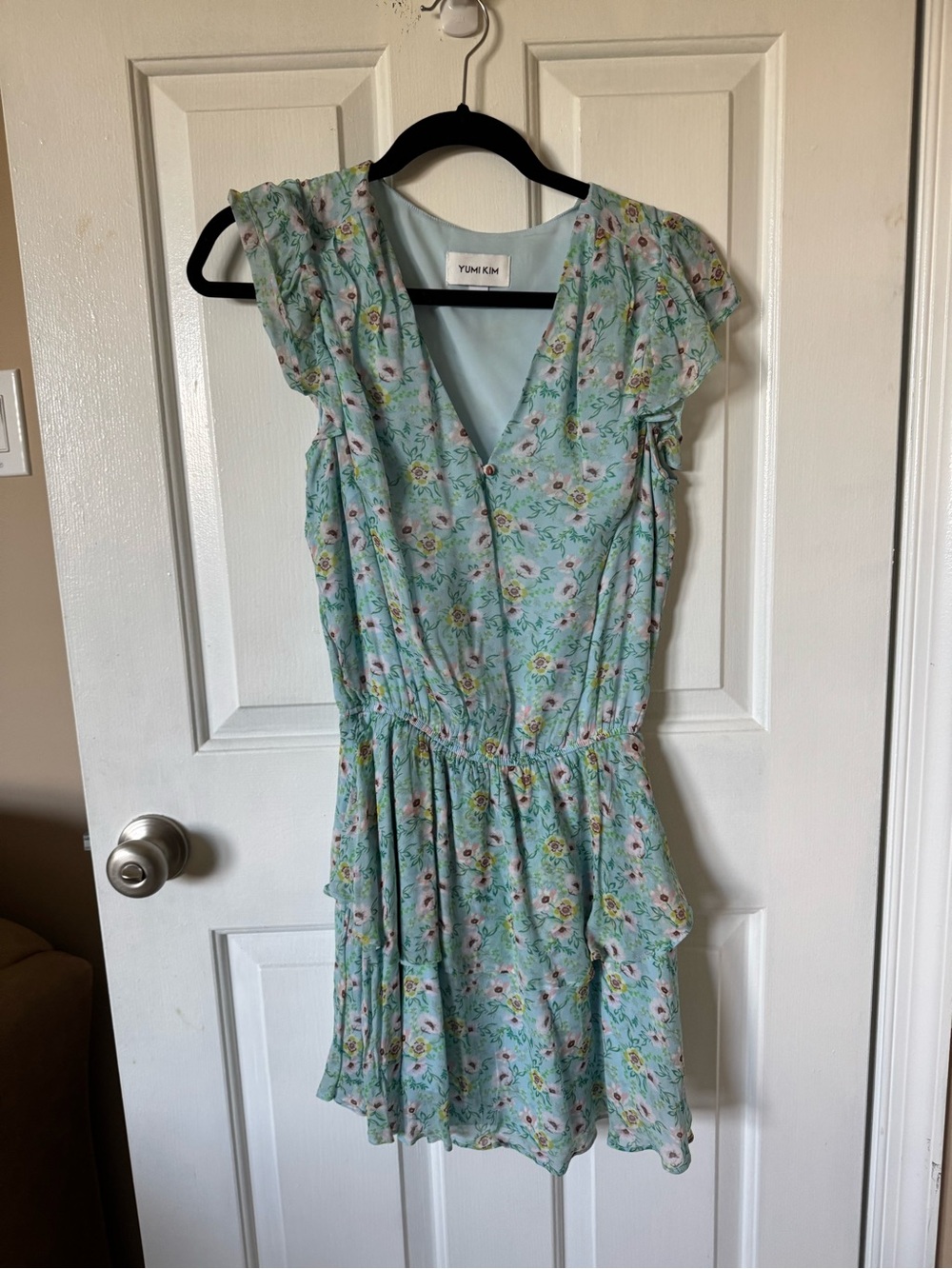 Yumi Kim Mint Floral Ruffle Sleeve Dress
